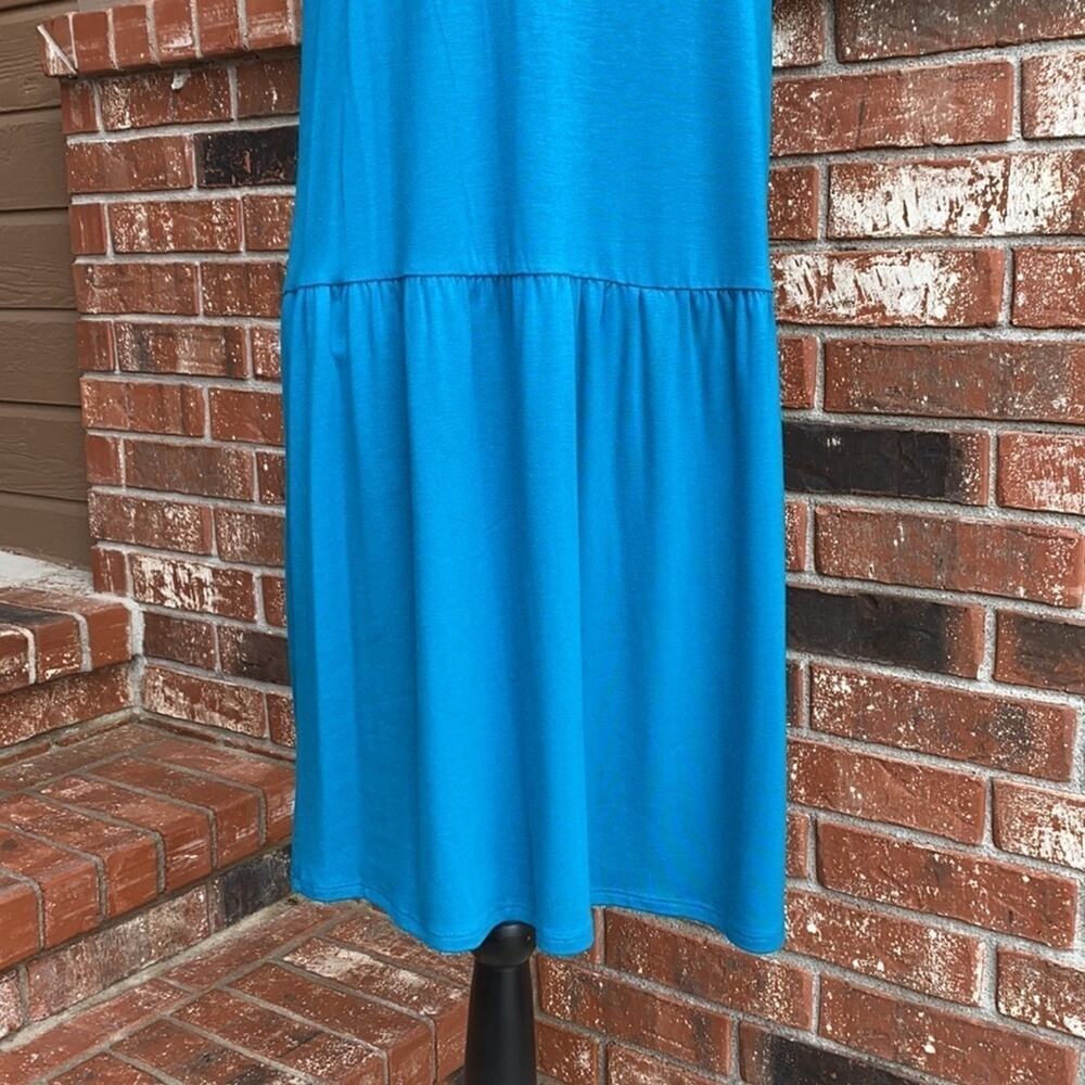 Eileen Fisher NWT Drop Waist Dress M Jasper Blue Teal Tencel Jersey Quiet Luxury - Picture 3 of 8